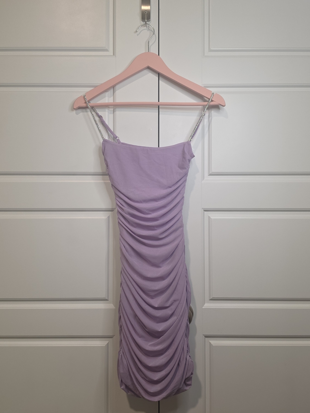 Lucy in the Sky Purple Ruched Slip Dress with Rhinestone Straps Size XS
